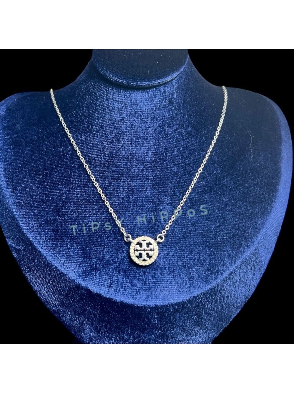 NEW!  Beautiful Tory Burch Silver Miller Crystal Pave Necklace